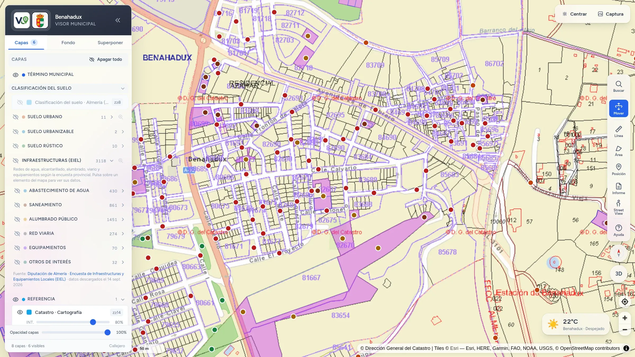 Béns de l'inventari municipal de Benahadux sobre la cartografia cadastral.